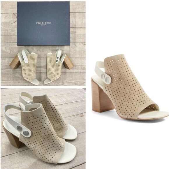 Rag & Bone Beige Leigh Sandals in Stucco Perforated Suede Size 9 - Picture 1 of 13